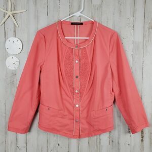 Elie Tahari Snap Button Blazer Jacket Coral Size Medium